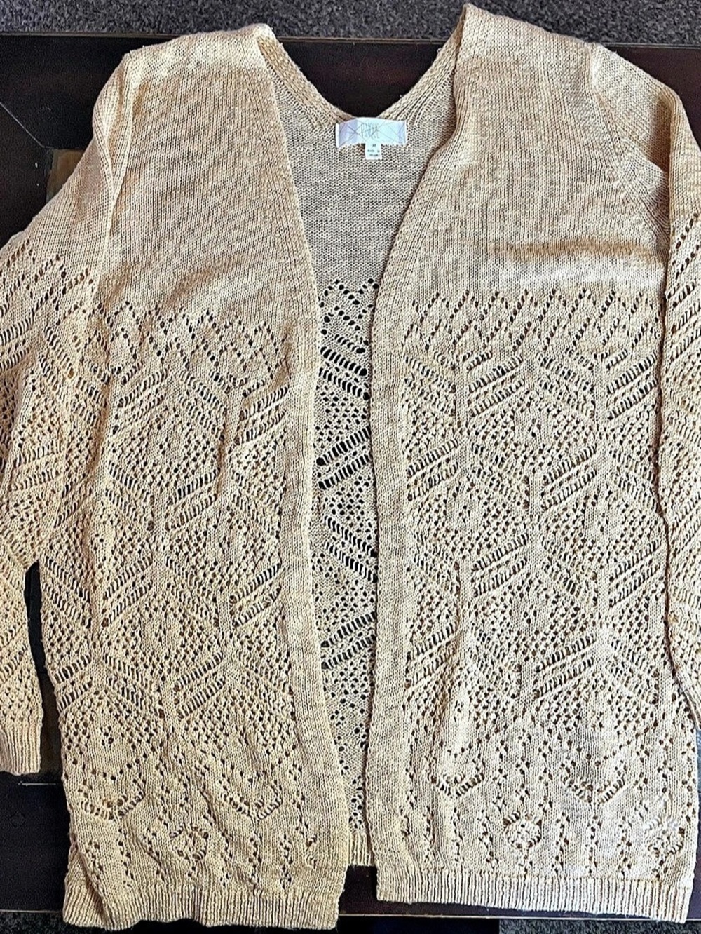 Pinque Women’s Open Knit Cardigan in Pale Yellow size Medium